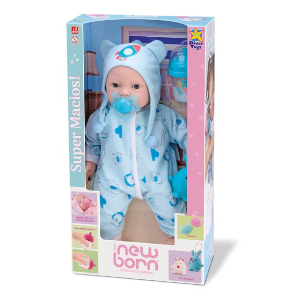 BEBOTE NEW BORN -  VARON CON PIJAMA, CHUPETA Y MAMADERA MAGICA