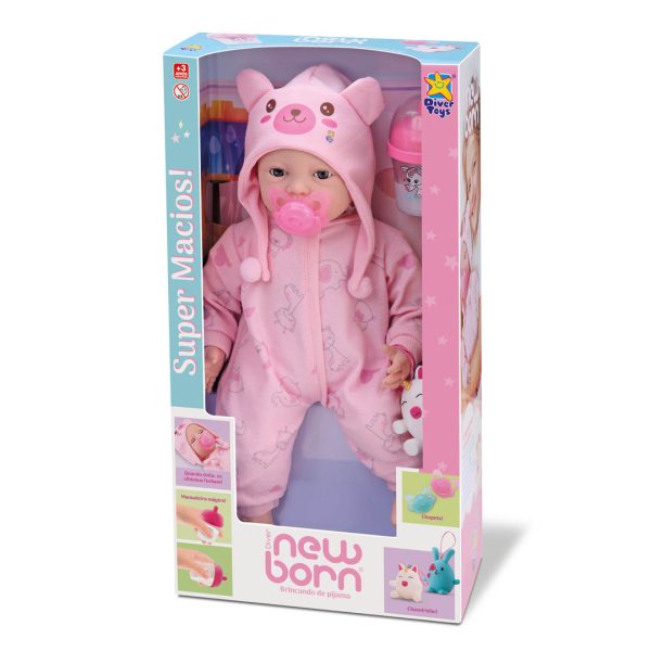 BEBOTE NEW BORN - NENA CON PIJAMA, CHUPETA Y MAMADERA MAGICA